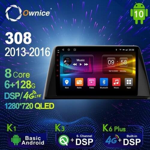Ownice Autoradio automotive Radio 2 Din for Peugeot 308 2013 - 2016 Android 10.0 Car Multimedia 4G LTE 6G Ram 128G Rom SPDIF