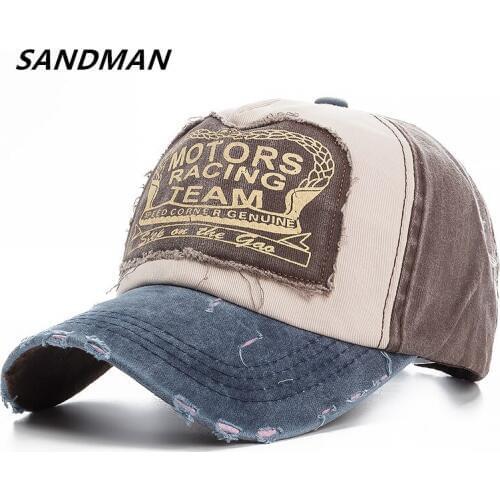 SANDMAN Washed Cotton Damage Baseball Cap Motor Snapback Hat Hip Hop Dad Hats For Men Women Grinding Multicolor Bone