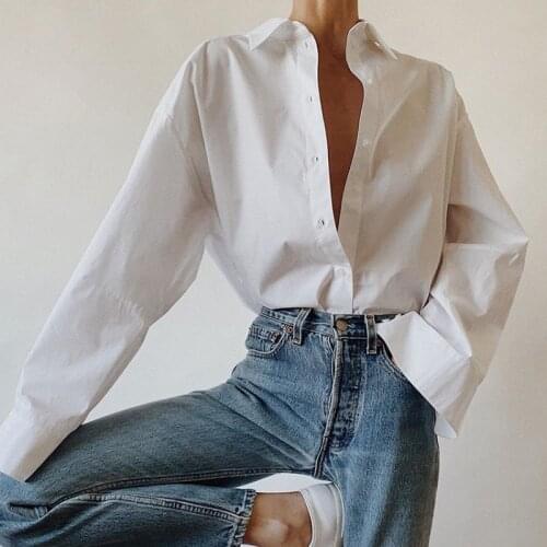 Long Sleeve Elegant Shirt Blouse Solid White Office Lady Button Turn Down Collar Minimalist Loose Casual Autumn New Women Shirts