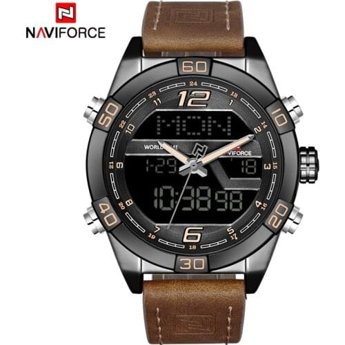 NAVIFORCE Luxury Brand Men Army Leather Quartz Watches Mens Casual Military Sport Wrist Watch Male LED Date Analog Digital Clock
