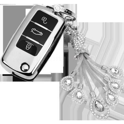 For Volkswagen Key case cover For lavida Sagitar Bora C-TREK Phoenix crystal Hanging ornament Full Cover Key Shell Protector TPU