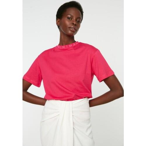 Trendyol Black Colar Printed Knitted T-shirt TWOAW20TS0099