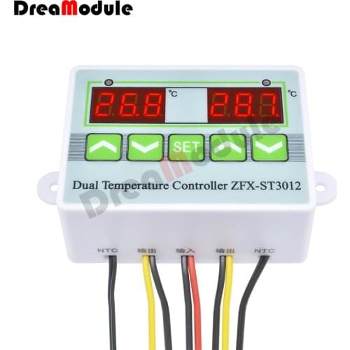 ZFX-ST3012 AC 110-220V DC 12V 24V Dual Temperature Controller Digital Thermostat Incubator Control Microcomputer Dual Probe