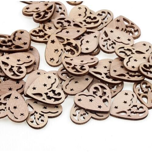 20pcs Natural Wooden Scrapbook 27x30mm Heart-Shaped Pattern Home Wedding Decoration Stickers Diy Wooden Crafts Accessories