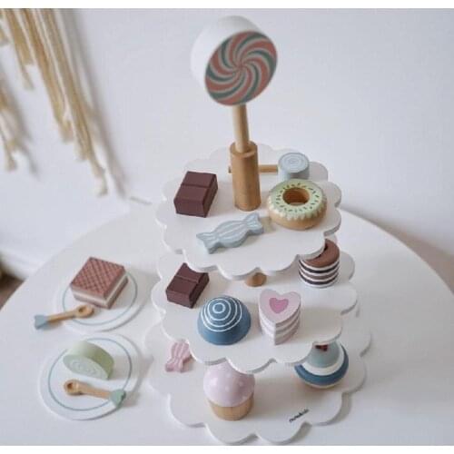 Wooden Cake Ice Cream Play House Children Toys Afternoon Tea Kids Family Kitchen Toys Pretend Toys Gift