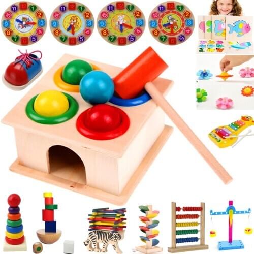 1Set Wooden Hammering Ball Hammer Box Children Fun Playing Hamster Game Toy Early Learning Educational Toys