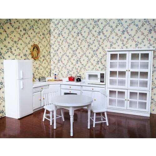 G05-X5133 children baby gift Toy 1:12 Dollhouse mini Furniture Miniature rement accessories white Kitchen living room set