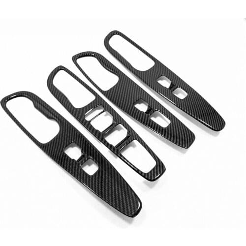 For Hyundai Santa Fe 2019 2020 Carbon Fiber Window Lift Switch Button Cover Trims Door Armrest Panel Frame Interior Accessories