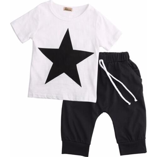 T-shirt Cotton White Tops Harem Pants 2pcs Clothes Sets New Kids Baby Boys Star Outfits 2pcs Fashion Boys Clothes 2Pcs Set 2-7Y