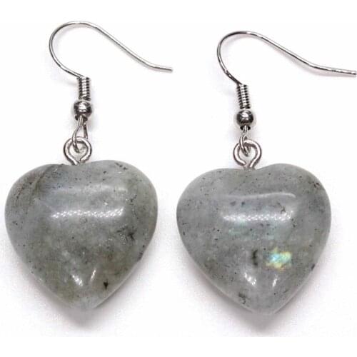 KFT Natural Reiki Crystal Labradorite Stone Lovey Heart Shape Dangle Hook Stone Earrings For Women Party Wedding Jewelry