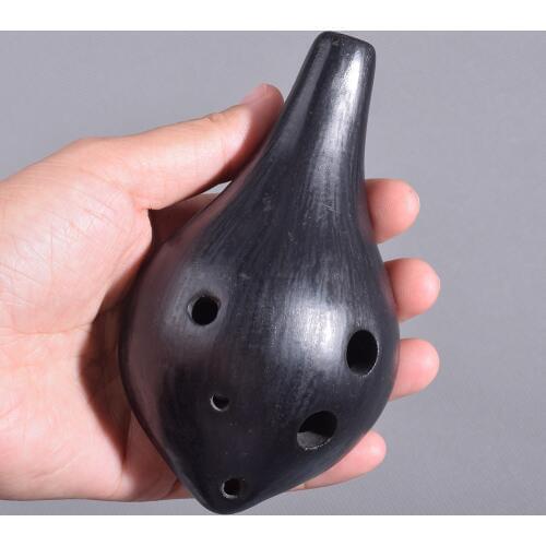 Chinese Pottery Black Ocarina AC 6 Holes Flute Musical Instrument Alto C Clay Flauta For Beginners Gift