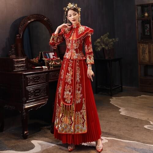 Chinese Traditional Embroidery Flowers Wedding Dress Banquet High-quaity Classic Cheongsam China Qipao костюм для восточных