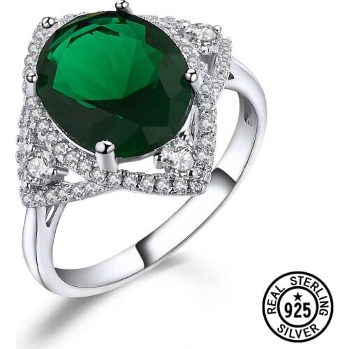 Dyson 925 Sterling Silver Rings For Women Vintage Russian Created Nano Emerald Romantic Oval Ring Luxury Party Gift Fine Jewelry