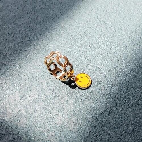 Lost Lady New Cute Smiley Ring Popular Trendy Color Heart-Shaped Ring Fashion Light Luxury Gold-Plated Alloy Butterfly Jewelry