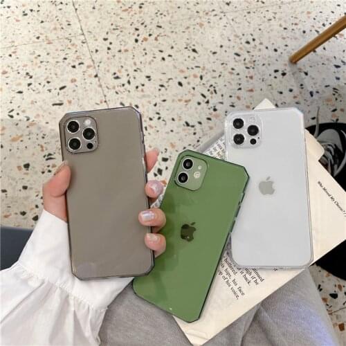 Square Transparent Green Case For iPhone 13 Pro Max 12 11 X Xr Xs Max 8 7 6 Plus SE 2020 Soft TPU Protect Cover Silicone Capa