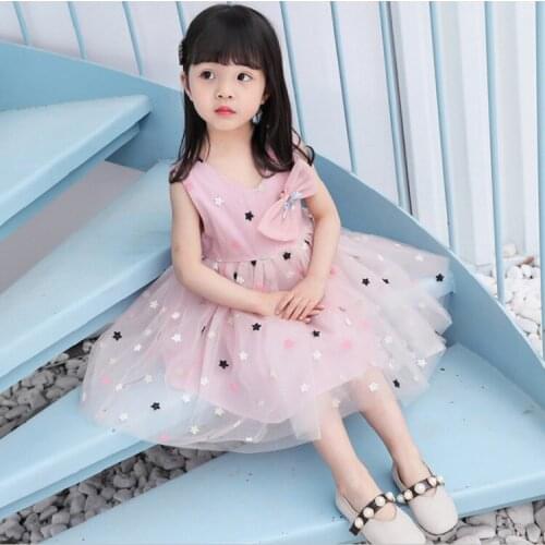 2019 New Baby Girl Summer TUTU Dress Kids Girls Stars Embroidered Mesh Princess Dresses Children Party Birthday Vestidos Clothes