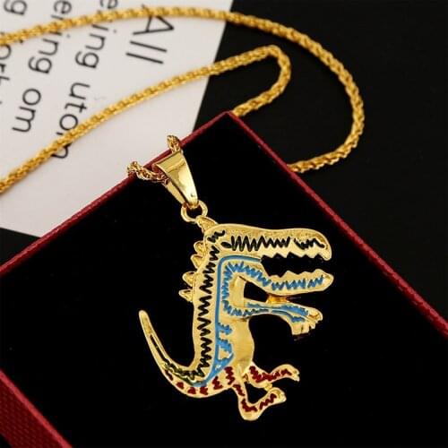 Statement Women Men Cartoon Animal Dinosaur Necklaces Hip Hop Jewelry Unisex Punk Style Gold Silver Color Long Chain Necklace