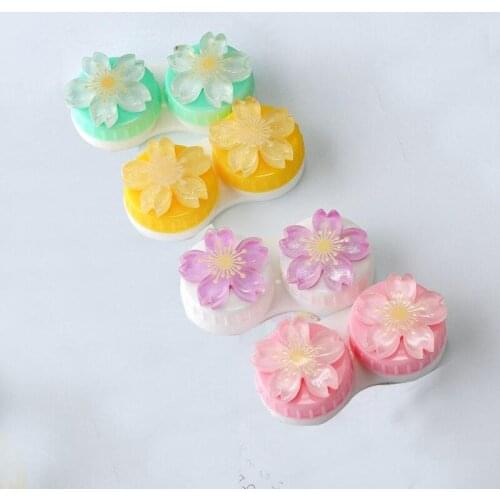 Cute Girl Contact Lens Cases Box Easy Carry Travel Women Mini Flowers Pattern Contact Lens Container Storage Container Box