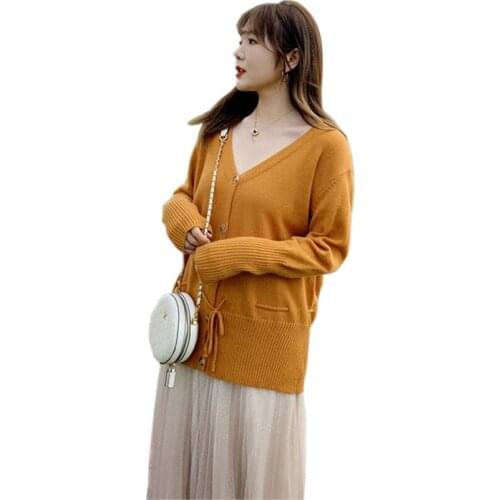 2020 fashion oversize V-neck knitted sweater women spring autumn cardigan jacket casual top thin single-breasted sweaters KW81