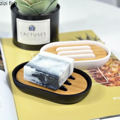 Bamboo Plastic Soap Dish Double Layer Drain Box Bathroom Home Decoration Accessories Soap Dish Storage Tray Drain Soaps Holder