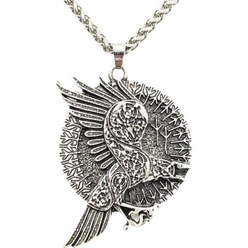 Nostalgia Viking Valknut Raven Amulet Norse Elder Futhark Rune Algiz Magical Jewelry Vintage Necklace