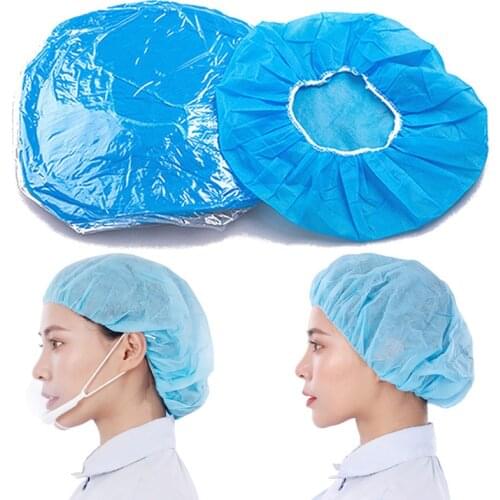 10pcs Disposable Non-Woven Hat Salon Hair Hat Anti Dust Net Bouffant Cap Elastic Cleaning Hair Protect Hat Cap Head Cover Hat