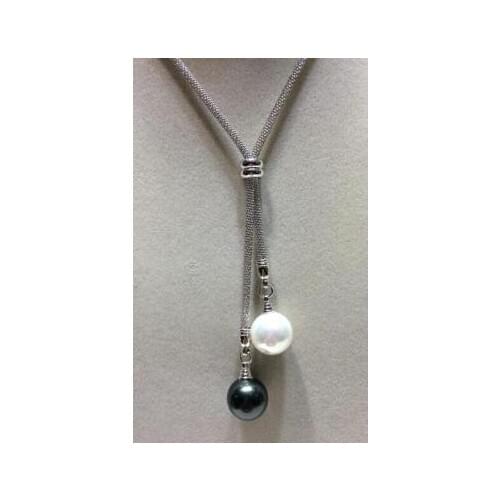 Wholesale 26" 14mm white black SOUTH SEA SHELL PEARL NECKLACE AAAAAAAA Free shipping