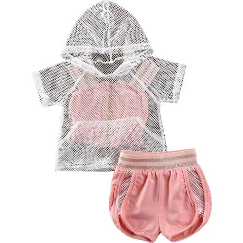 6M-4Y Toddler Baby Kid Girls Clothing Set Hooded Mesh T Shirts Vest Shorts Outfits Children Girls Tracksuit Costumes