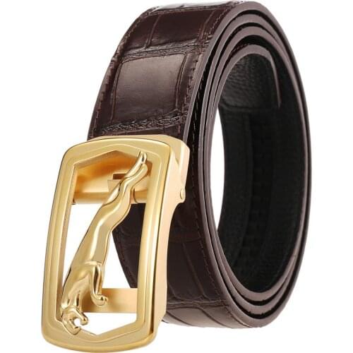 Genuine Leather Belt for Men New Men Belt-Leather Ratchet Belt for Men Automatic Buckle Belt Width:35mm Stainless Steel Buckle