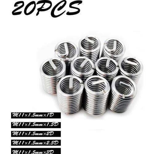 20pcs M11 1D-3D Stainless steel wire screw sleeve Thread Insert Stainless Steel Fasteners Repair Tools Thread Screws Sleeve Set
