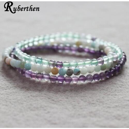 Ruberthen 2019 New Design Amethys t Bracelet Natural Amazonite Women`s Bracelet Fluorite Mini Gem Stone Energy Bracelet Set