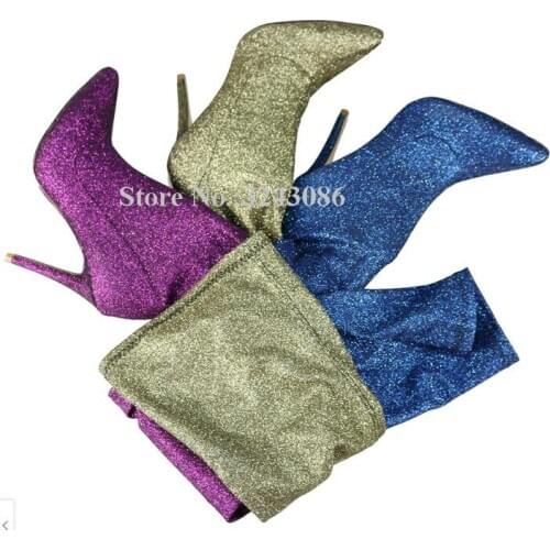 Bling Purple Color Elastic Women Long Boots Blue Yellow Black Green Thin Leg Over the Knee Boots Fashion Lady Thigh High Boots