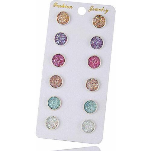 6 Pairs / Set Flashing Resin Earring Sets Boucle D'oreille Femme Bijoux Mixed Color Cute Round Stud Earrings For Women Sieraden
