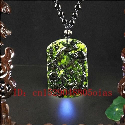 Certified Chinese Natural Black Green Jade Phoenix Pendant Necklace Charm Jewelry Obsidian Carved Amulet Gifts for Women Men
