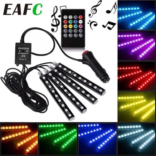 4pcs Car RGB LED Strip Light LED Strip Lights Colors Car Styling Decorative Atmosphere Lamps Car Interior Light With Remote