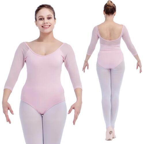 Retail Black and More Colors Cotton/Lycra Mesh 3/4 Sleeve Ballet Dancing Leotard for Ladies and Girls