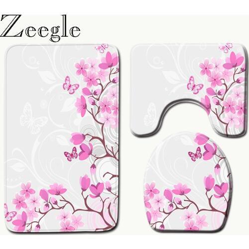 Zeegle Scenery Pattern Absorbent Bathroom Bath Mat Toilet Rugs Non-slip Pedestal Rug Lid Toilet Cover Bath Mat Bathroom Carpet