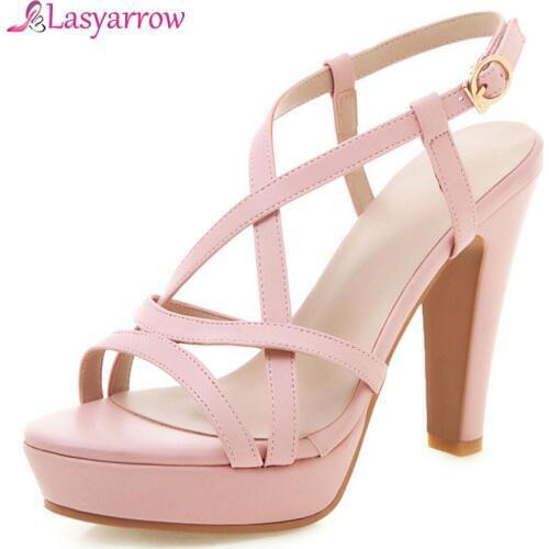 Lasyarrow wholesale women sandals sexy buckle thick high heels solid colors summer party wedding shoes woman big size 32-43 J826