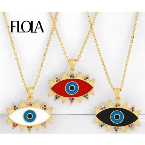 FLOLA Cubic Zirconia Blue Evil Eye For Women With Stone Enamel Greek Eye Necklaces Rainbow CZ Gold Statement Jewelry nkeq40
