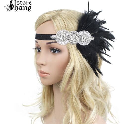 1920s 1930s Vintage Flapper Headpiece Beads Applique Feather Headband Roaring 20s Downton Abbey Gatsby Costume Accessories