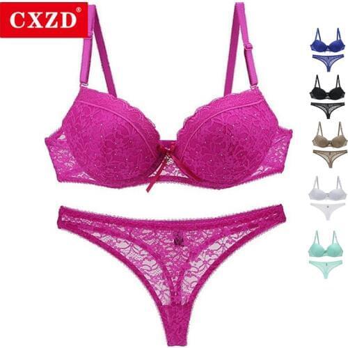 CXZD New 2019 Sexy Lingerie Lace Drill Bra Set Women Plus Size Push Up Underwear Set Bra And And Panty Set Underwear Sets