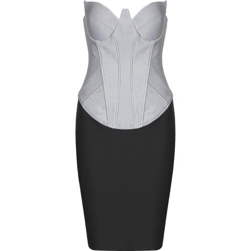 2021 New Summer Strapless Bandage Dress Patchwork Sexy Sleeveless Elegant Dresses For Women Celebrity Club Party Dress