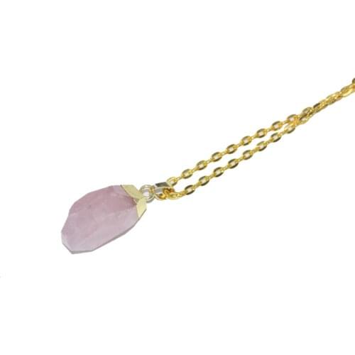 Big Rose Crystal Quartz Bullet Pendant Women Necklace Natural Pink Face Egg Love Classic stone gold chain necklace femme 2019