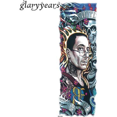 1 Piece Big Large Full Flower Arm Tattoo Sticker Skull Man Design Body Art Decoration Temporary Fake Tattoo Sticker Decal DZ-114