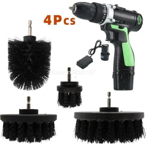 4PCS/SET Power Scrubber Drill Brush Kit Electric Cleaning With Extension For Car Grout Tiles Bathroom Kitchen & Auto Scrub
