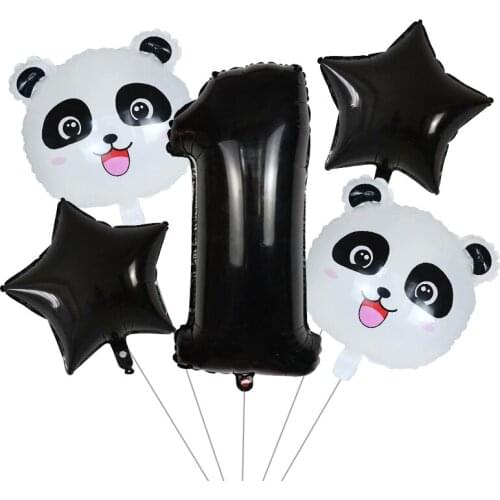 5Pcs Black Number Cartoon Panda Animal Foil Balloons Safari Jungle Theme Party Baloon Birthday Party Decor Kids Globos Supplies