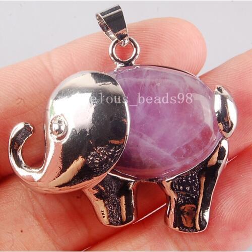 Free Shipping Fashion Jewelry Natral Purple Crystal Elephant Women Men Pendant Bead 1Pcs MC3899