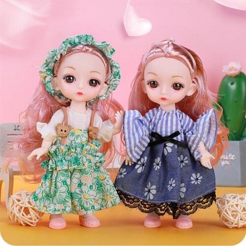 BJD Doll 13 Joints Movable 16cm Doll Fashion Princess Dress Up Set 3D Eyes 1/12 Play House Doll Girl Toy Children Birthday Gift