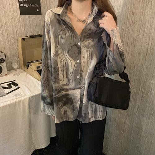 Blouse Women Shirt Spring 2021 Blooming Long-Sleeved Shirt Womens Loose Splashed Ink Printing Blusas Mujer De Moda