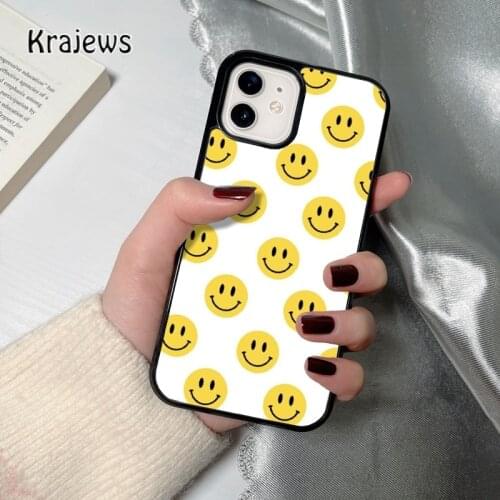 Krajews Yellow Smiley face coque Phone Case for iPhone 12 mini 5 6S 7 8 PLUS X XS XR 11 PRO MAX SE 2020 Back Cover Funda Shell